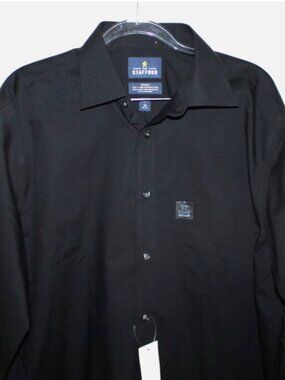 NWT Stafford Travel Men's Black Dress Shirt 16 34-35 Long Sleeve Wrinkle Free